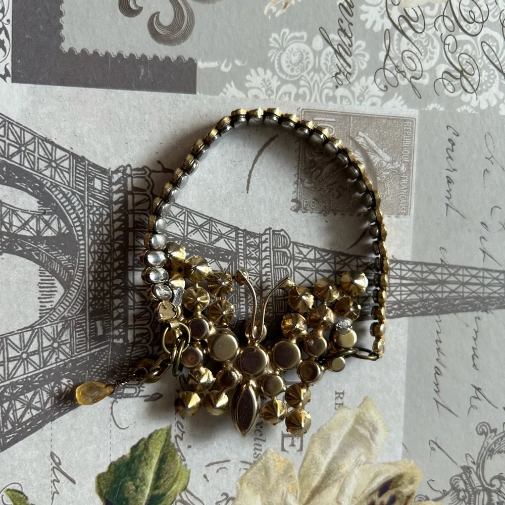 VINTAGE BUTTERFLY BROOCH & WATCH BAND hand crafted into GORGEOUS BRACELET